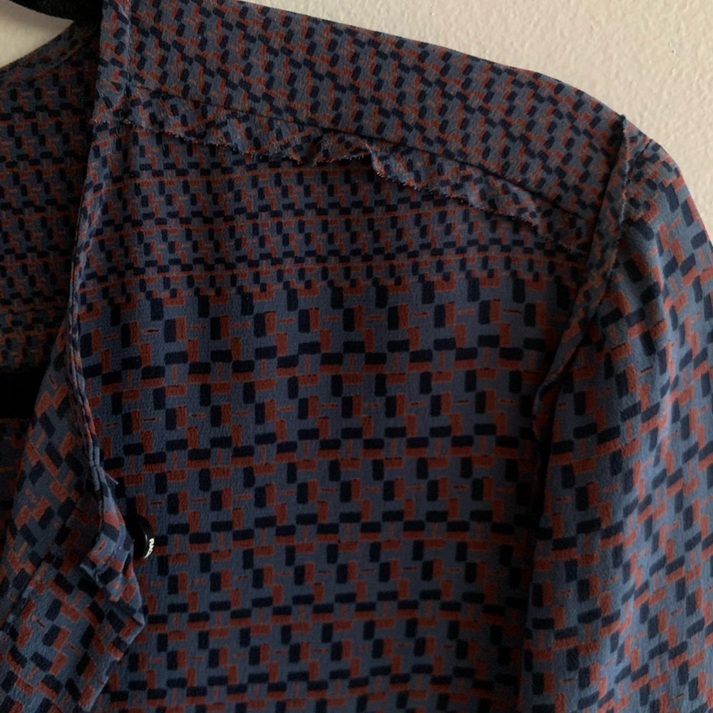 Rachel Comey - Silk Long Sleeved Collarless Button-up Blouse - Picture 7 of 13